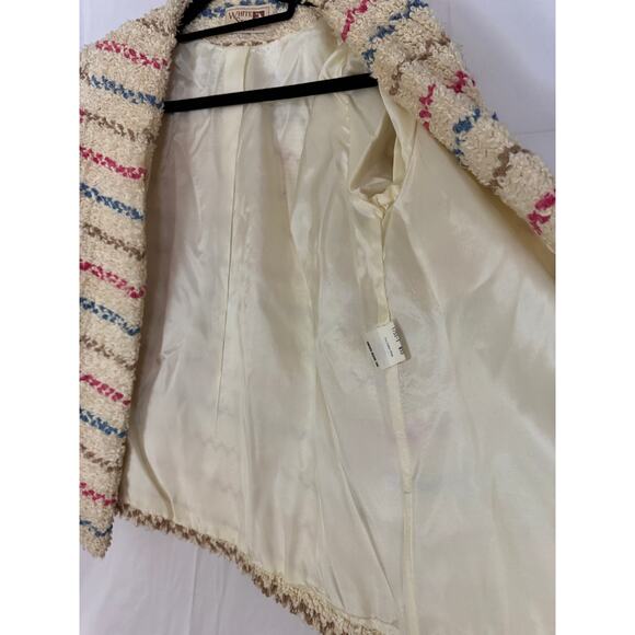 Vintage White Stag Bouclé Jacket Women’s Medium Made in USA Striped Retro Lined - Picture 8 of 12
